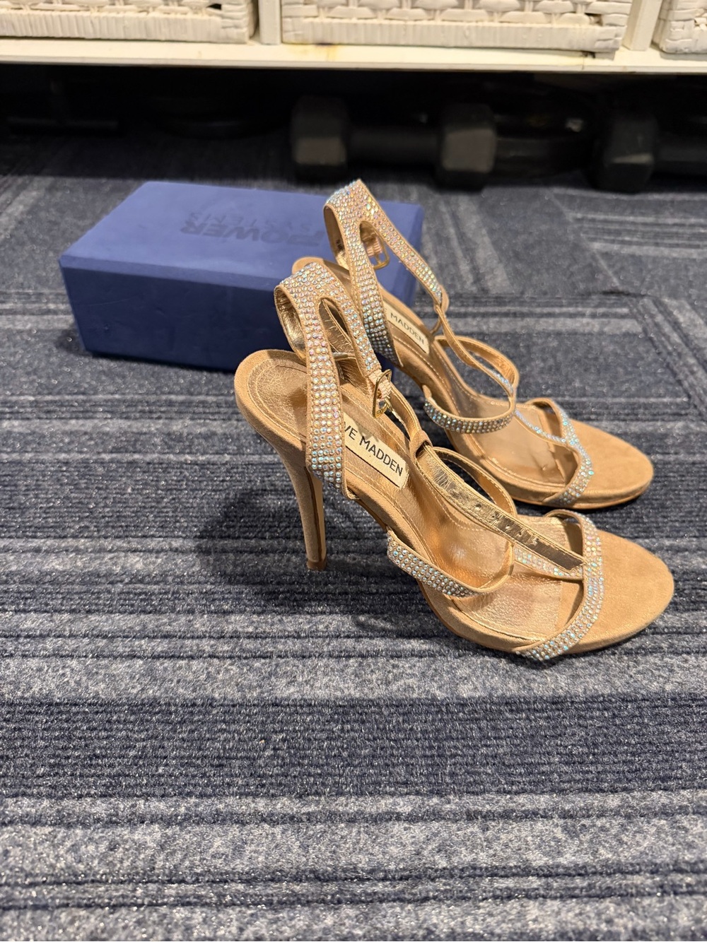 Steve Madden Champagne Rhinestone Strappy High Heel Sandals
